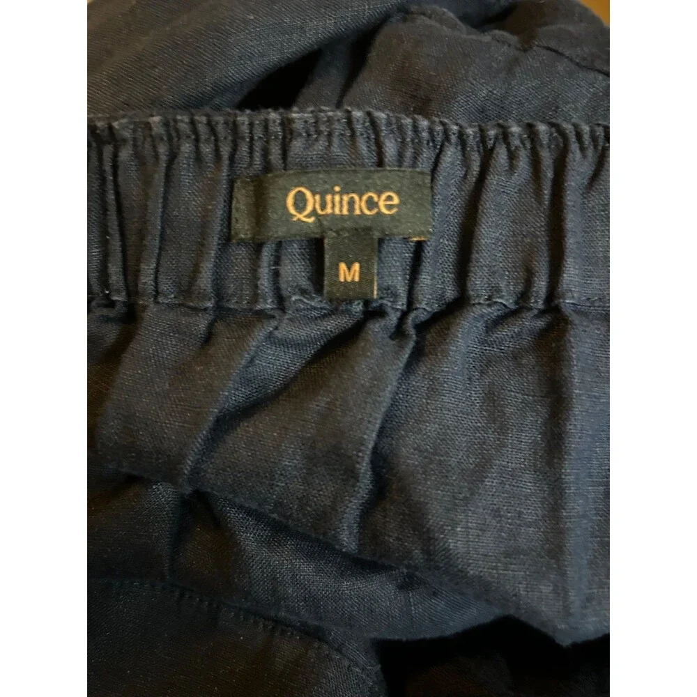 QUINCE Women's 100% European Linen Square Neck Jumpsuit Navy Tie Waist